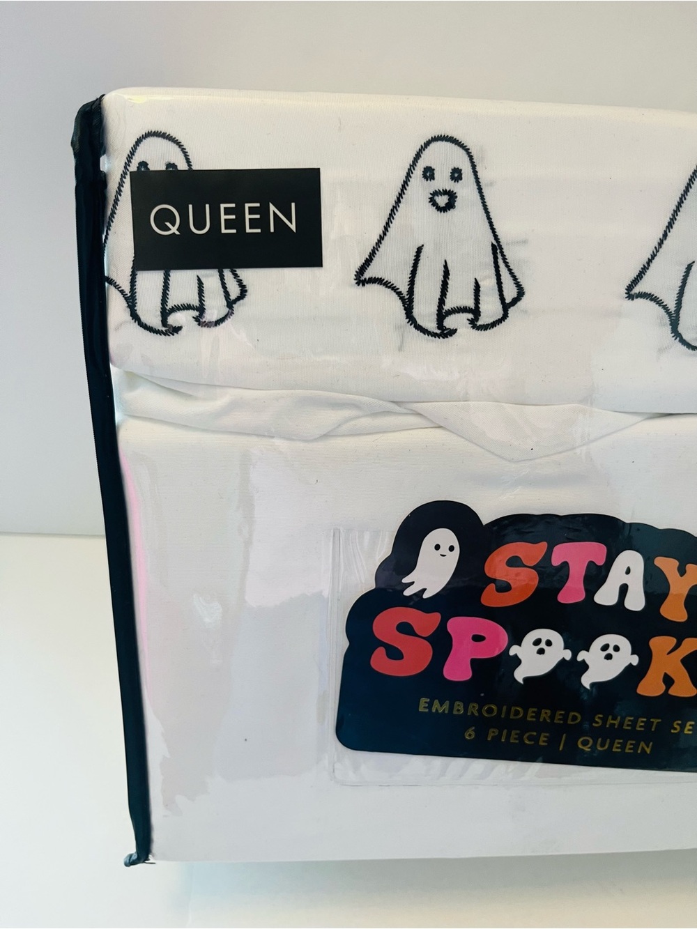 Stay Spooky & London Kaye Lot of 2 Queen Sheet Sets Embroidered Ghosts Cherries - Picture 4 of 16